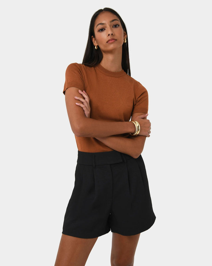 Pleated Mid-Rise Shorts with Side Pockets for Women