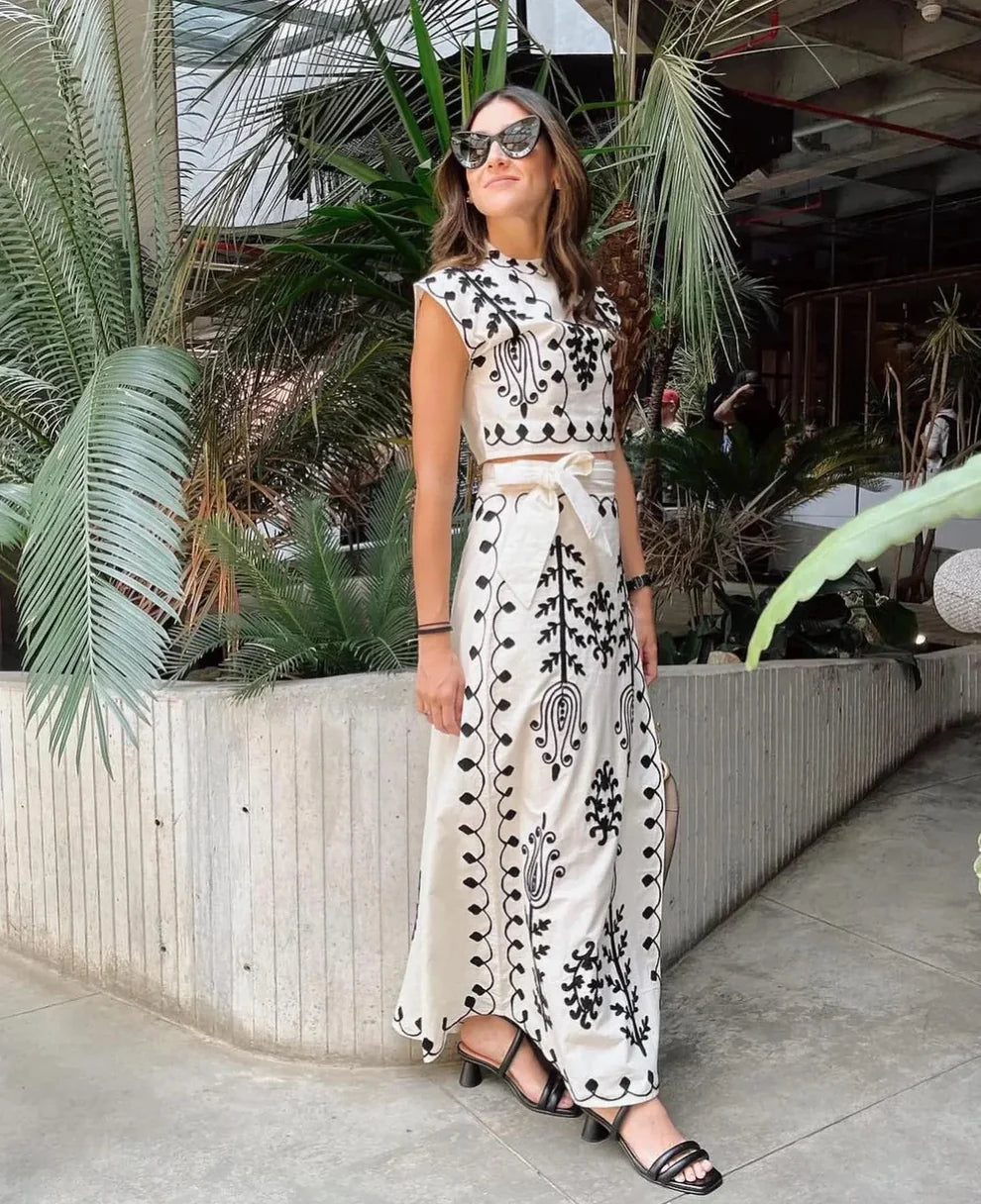 Women's Top and Skirt Set | Embroidery Detail Included