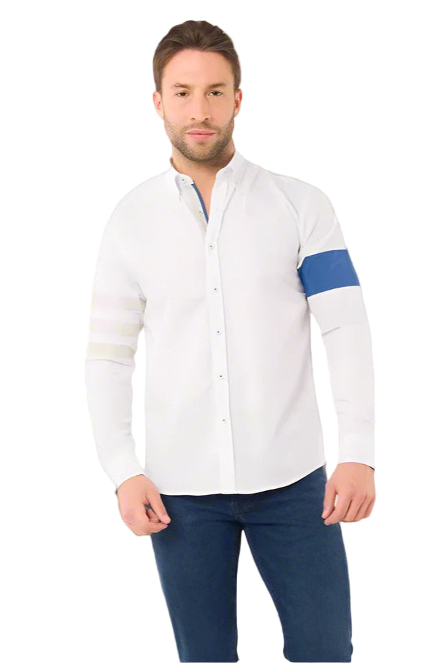 Men’s Long-Sleeve Shirt with Contrasting Sleeve Band