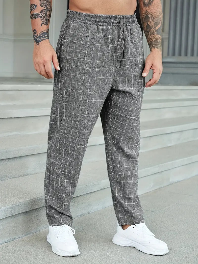 Men's Plaid Pants With Drawstring Waist