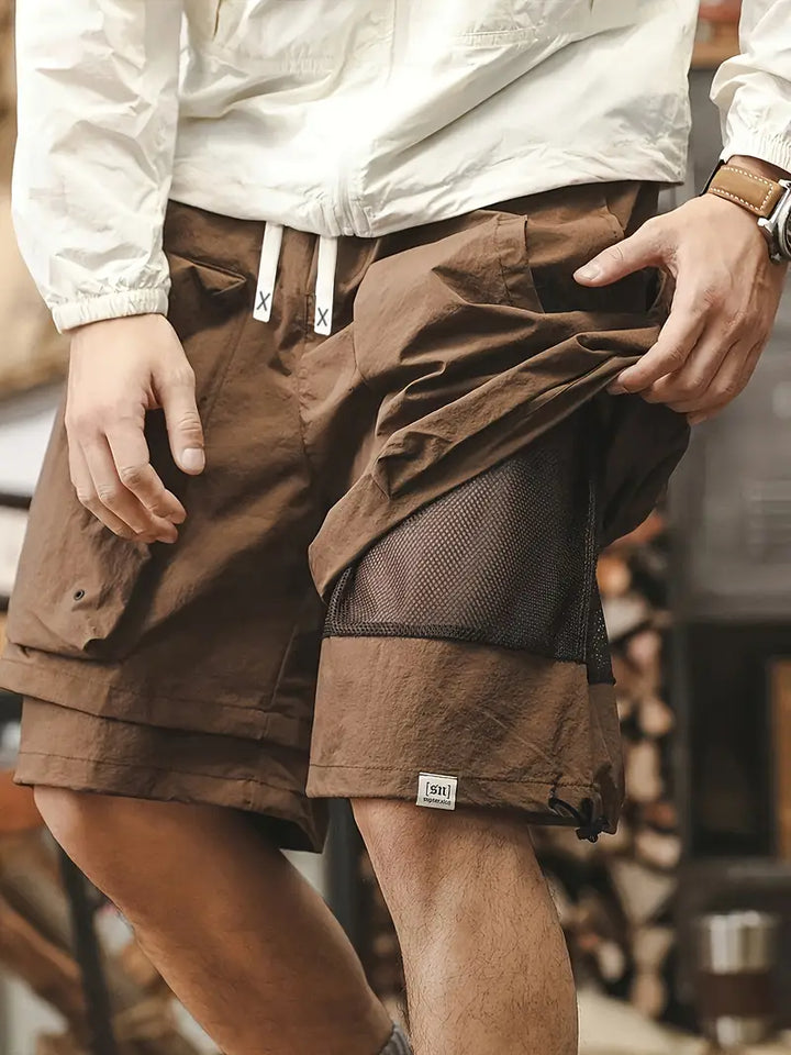 Men's Tactical Shorts with Mesh Vent Panel and Drawstring Waist