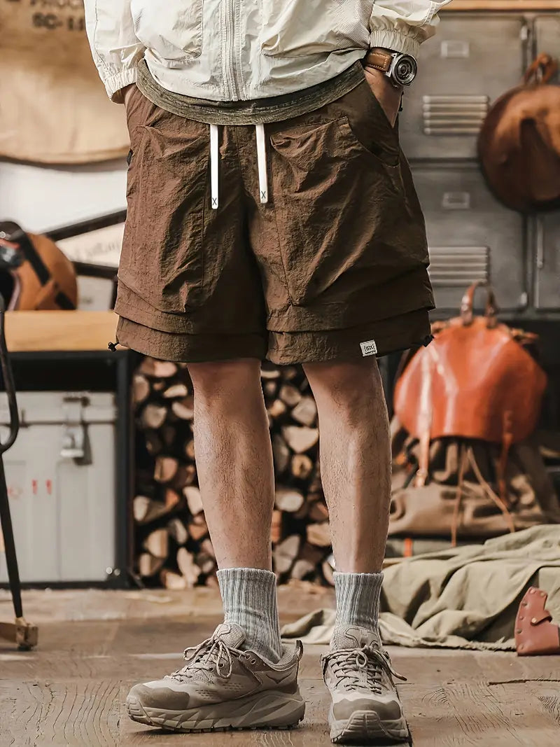 Men's Tactical Shorts with Mesh Vent Panel and Drawstring Waist