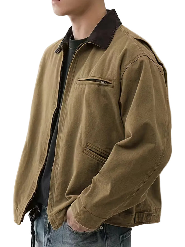 Men’s Zip-Front Jacket with Contrasting Collar