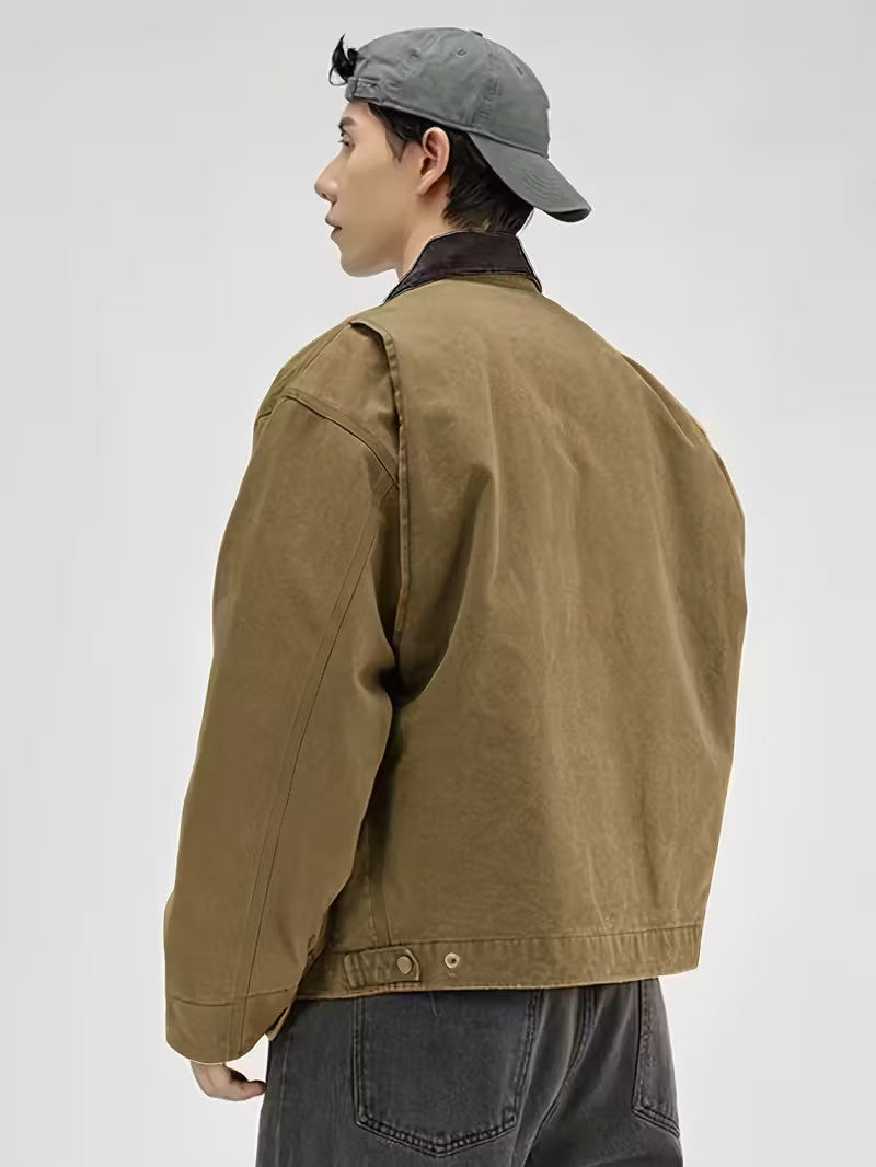 Men’s Zip-Front Jacket with Contrasting Collar