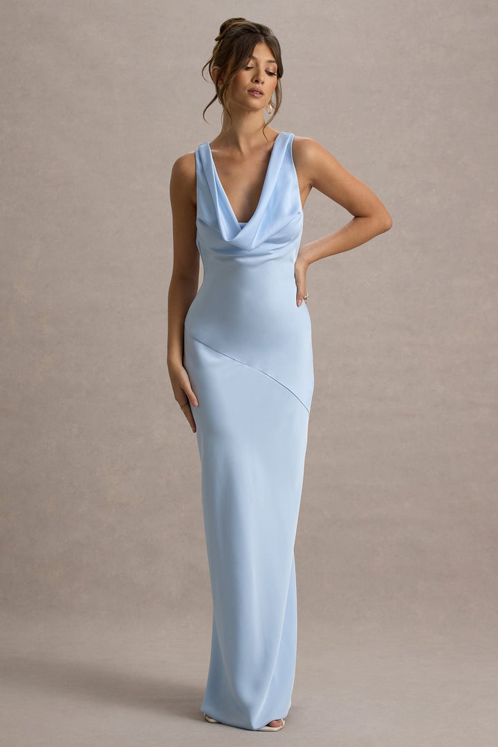Women's Sleeveless Maxi Dress with Cowl Neck and Flared Hem
