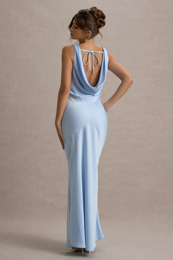 Women's Sleeveless Maxi Dress with Cowl Neck and Flared Hem