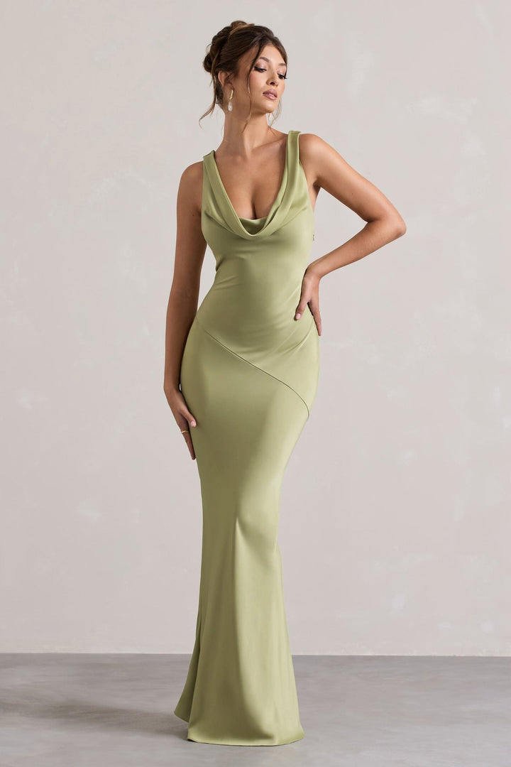 Women's Sleeveless Maxi Dress with Cowl Neck and Flared Hem