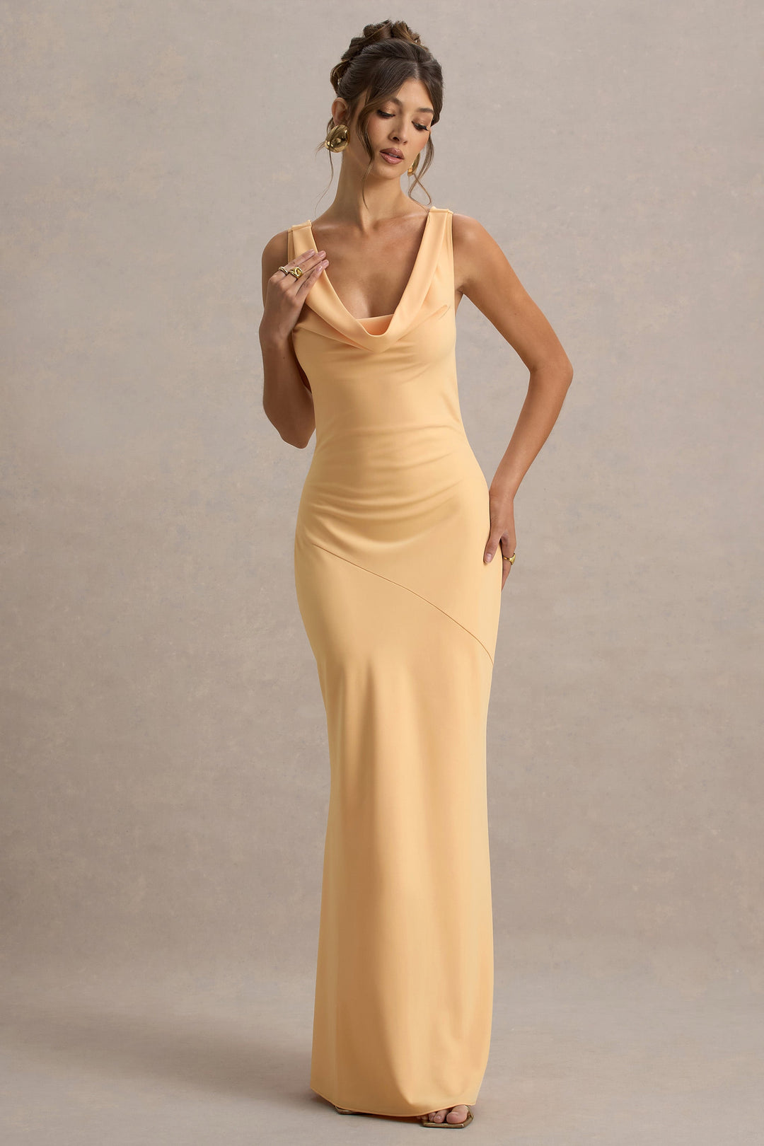 Women's Sleeveless Maxi Dress with Cowl Neck and Flared Hem
