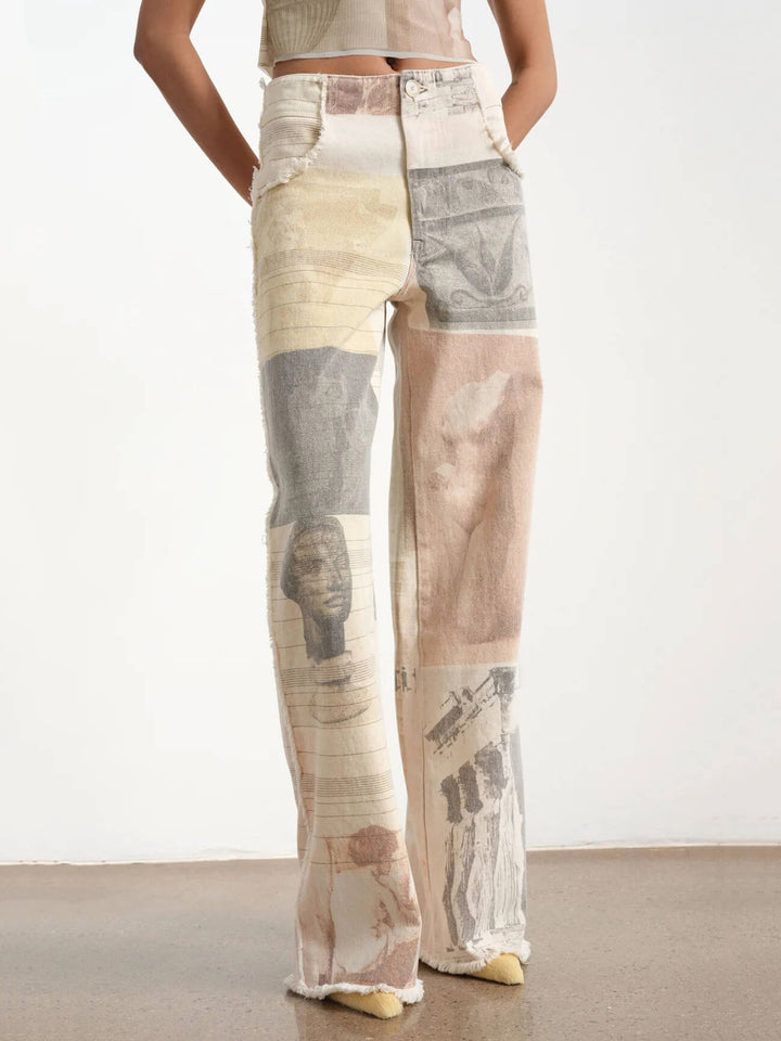 Women's Wide Leg Denim Pants with Patchwork Style