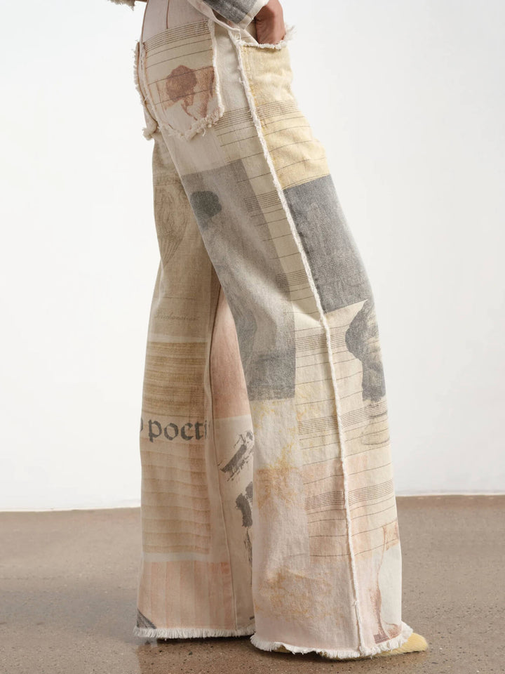 Women's Wide Leg Denim Pants with Patchwork Style