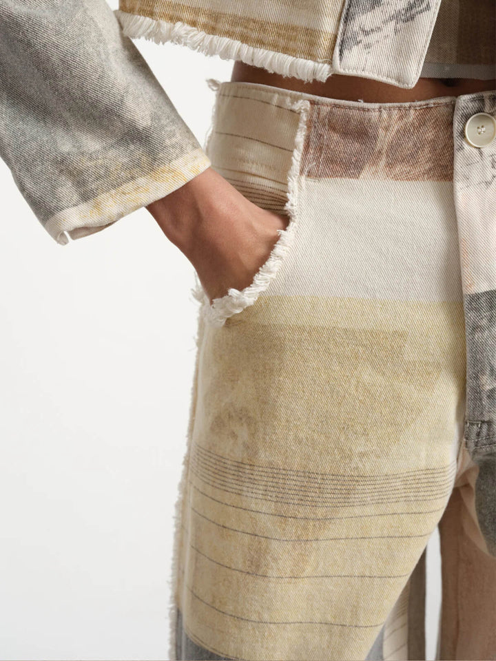 Women's Wide Leg Denim Pants with Patchwork Style
