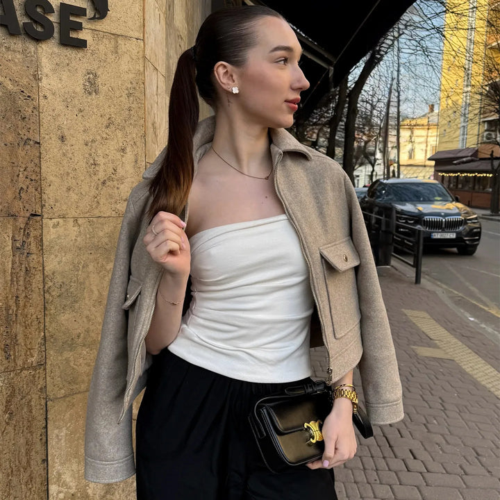 Womens Casual Jacket with Zipper Front