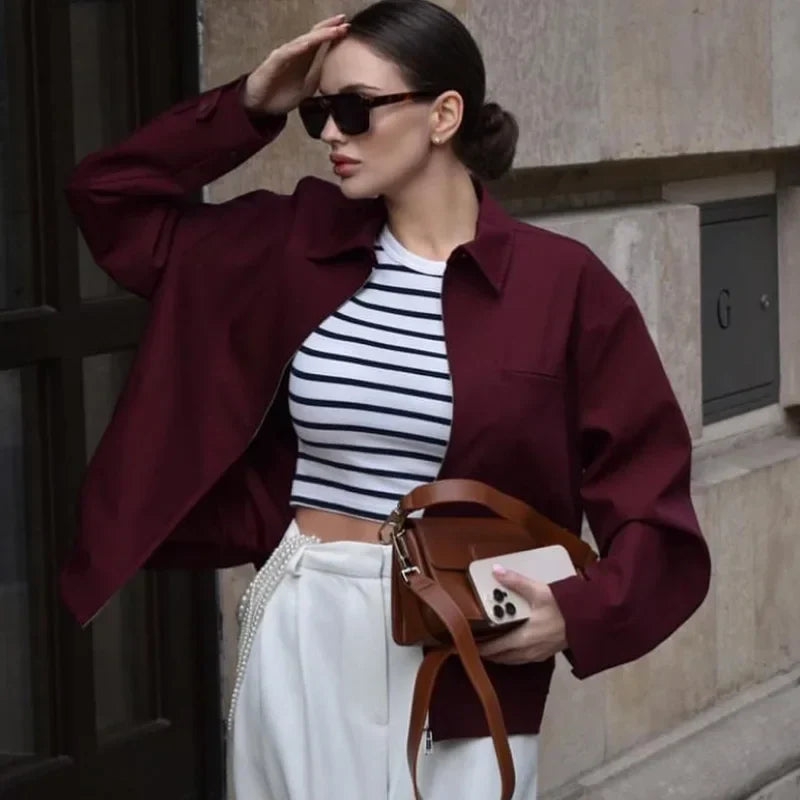 Womens Outerwear Jacket with Front Zipper