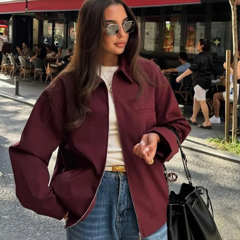 Womens Outerwear Jacket with Front Zipper